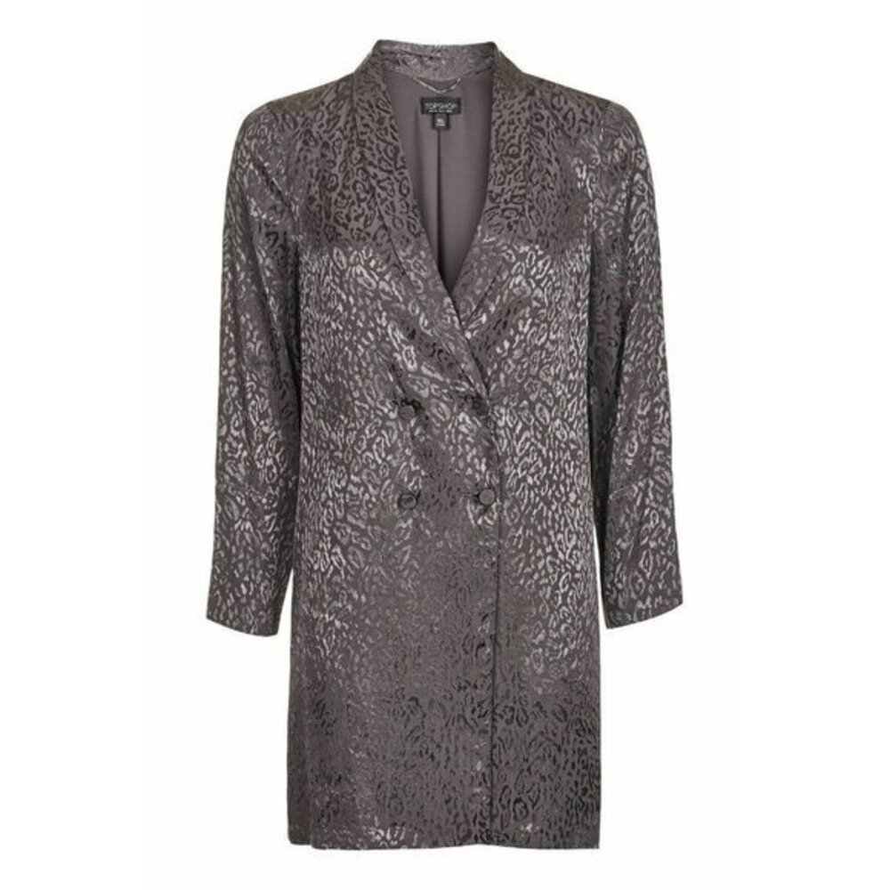 TOPSHOP Blazer Leopard Print Grey Jacquard Soft Grey Jacket SZ 8 US NEW